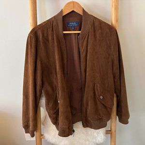 Polo Ralph Lauren Suede Brown Bomber Leather Jacket in Size Small